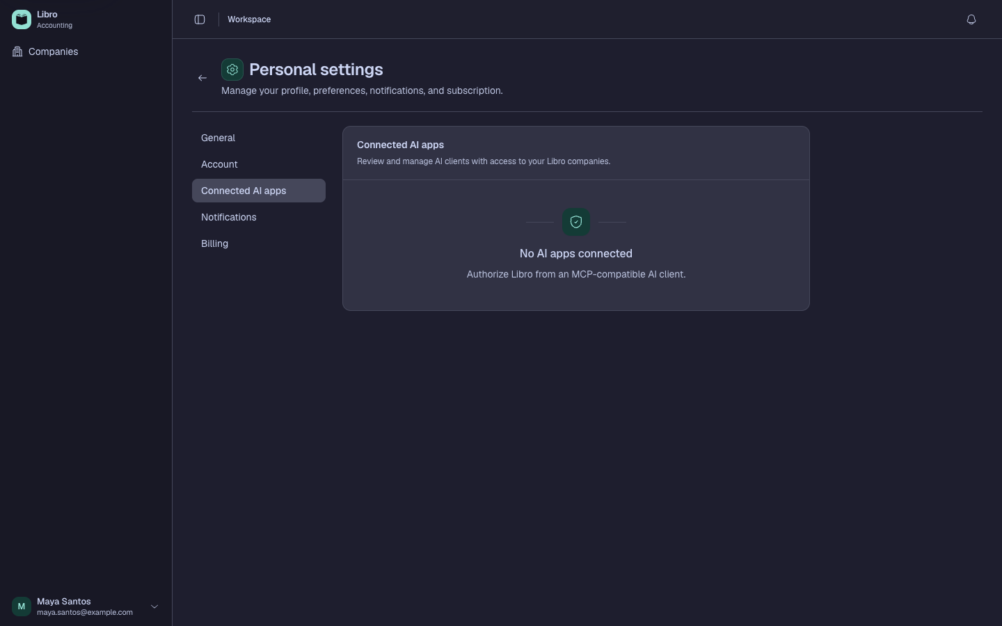 Synthetic connected apps settings in dark mode