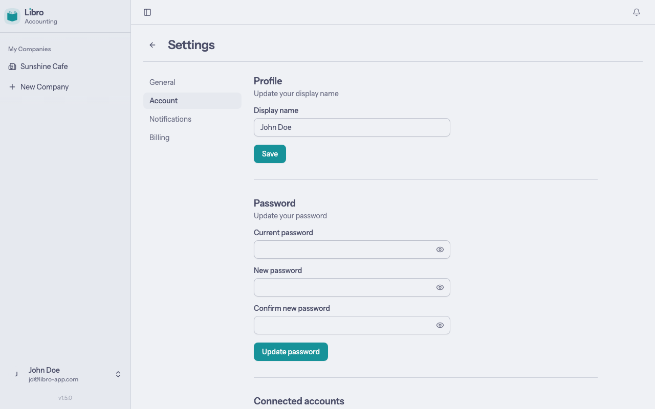 Account settings - Profile and Password