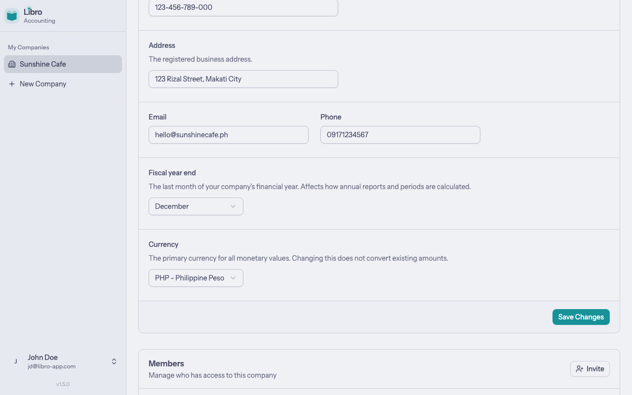 Company settings - General (continued)